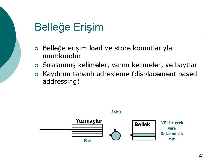 Belleğe Erişim ¡ ¡ ¡ Belleğe erişim load ve store komutlarıyla mümkündür Sıralanmış kelimeler,