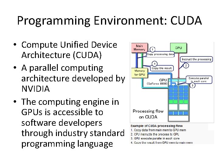 Programming Environment: CUDA • Compute Unified Device Architecture (CUDA) • A parallel computing architecture