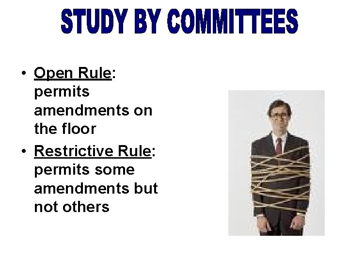  • Open Rule: permits amendments on the floor • Restrictive Rule: permits some