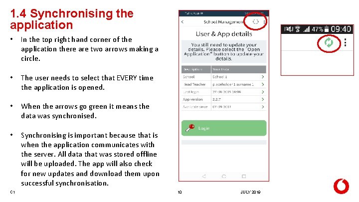 1. 4 Synchronising the application • In the top right hand corner of the