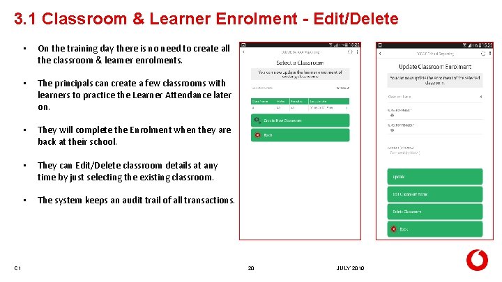 3. 1 Classroom & Learner Enrolment - Edit/Delete C 1 • On the training