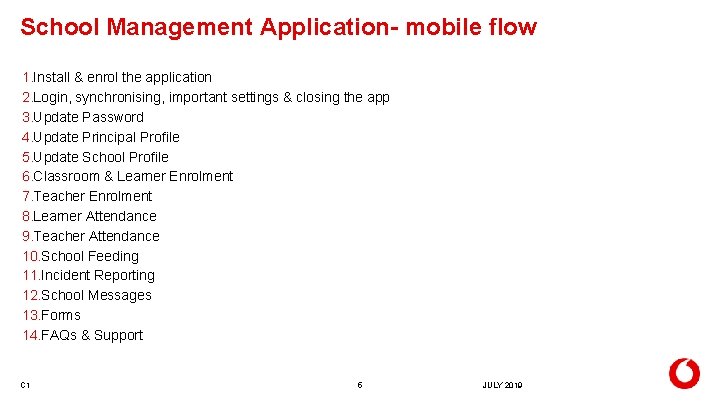 School Management Application- mobile flow 1. Install & enrol the application 2. Login, synchronising,