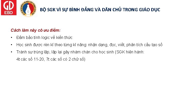 BỘ SGK VÌ SỰ BÌNH ĐẲNG VÀ D N CHỦ TRONG GIÁO DỤC Cách