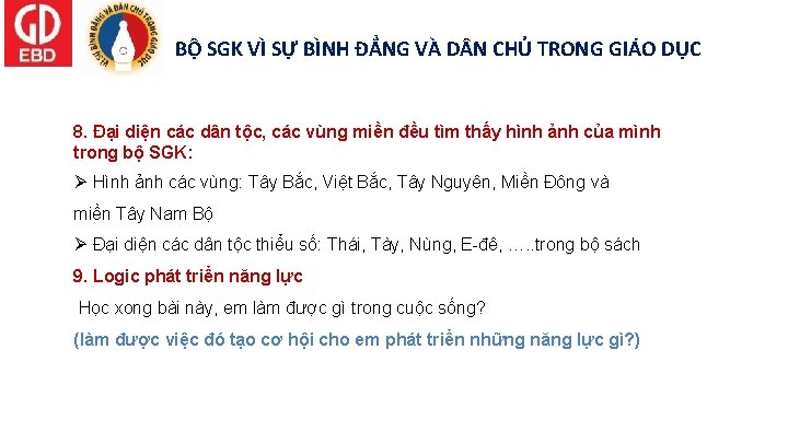 BỘ SGK VÌ SỰ BÌNH ĐẲNG VÀ D N CHỦ TRONG GIÁO DỤC 8.