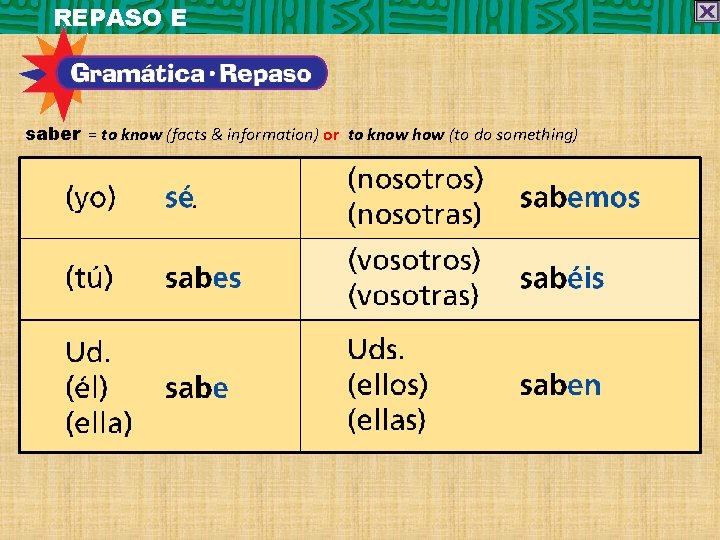 REPASO E saber = to know (facts & information) or to know how (to