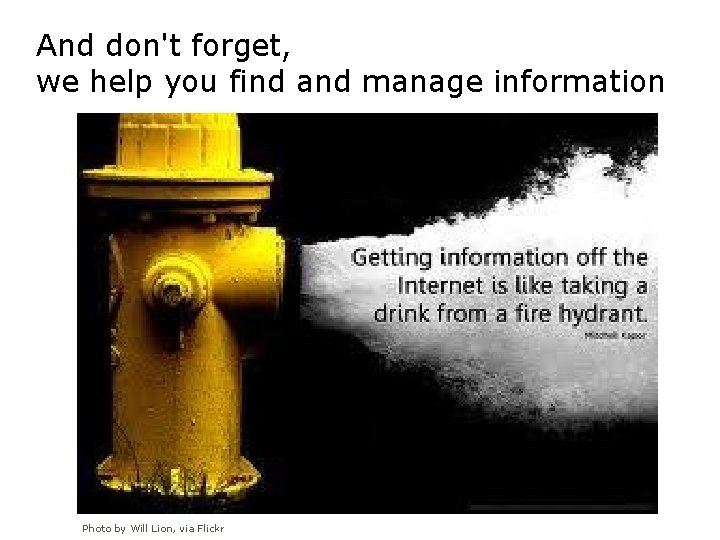 And don't forget, we help you find and manage information Photo by Will Lion,