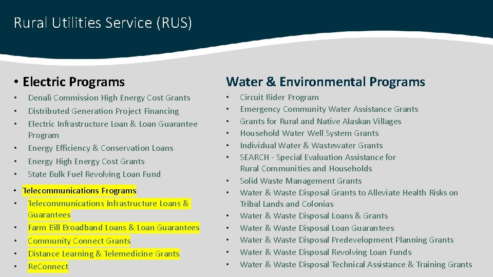 Rural Utilities Service (RUS) • Electric Programs • • • Denali Commission High Energy