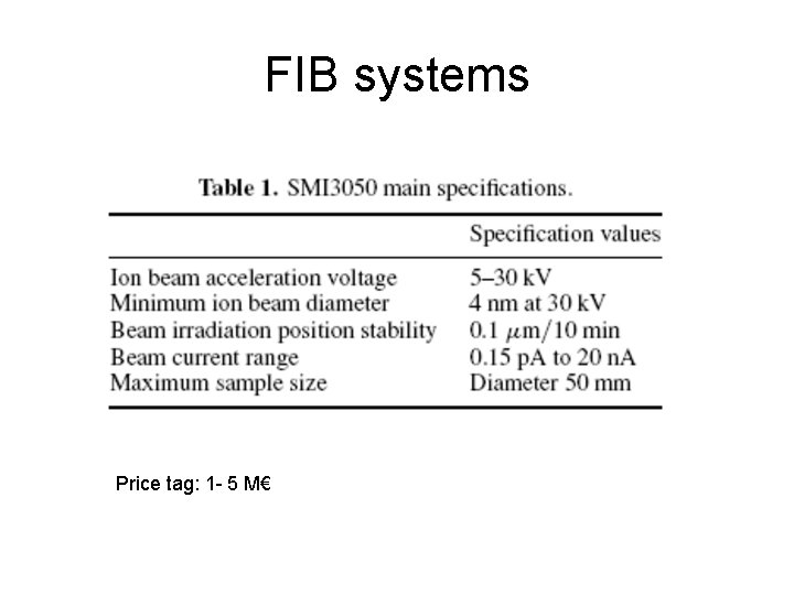 FIB systems Price tag: 1 - 5 M€ 