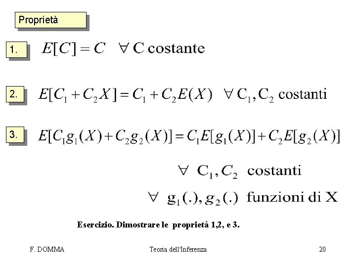 Proprietà 1. 2. 3. Esercizio. Dimostrare le proprietà 1, 2, e 3. F. DOMMA