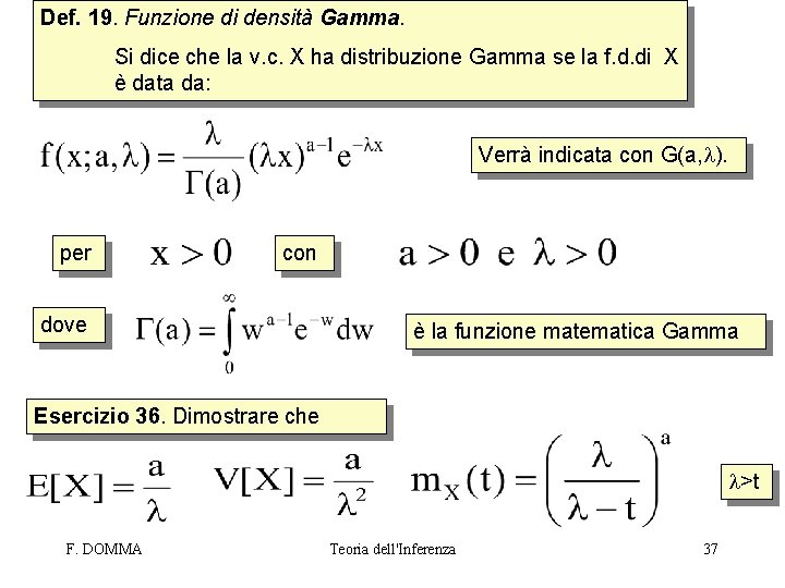 Def. 19. Funzione di densità Gamma. Si dice che la v. c. X ha