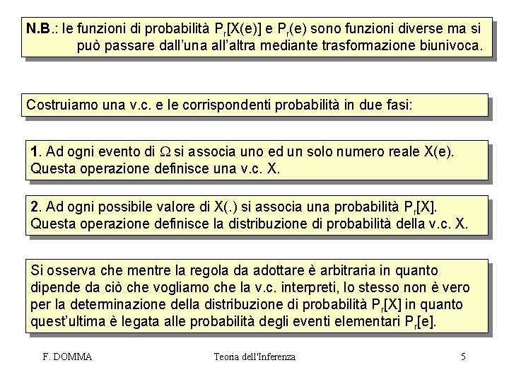 N. B. : le funzioni di probabilità Pr[X(e)] e Pr(e) sono funzioni diverse ma