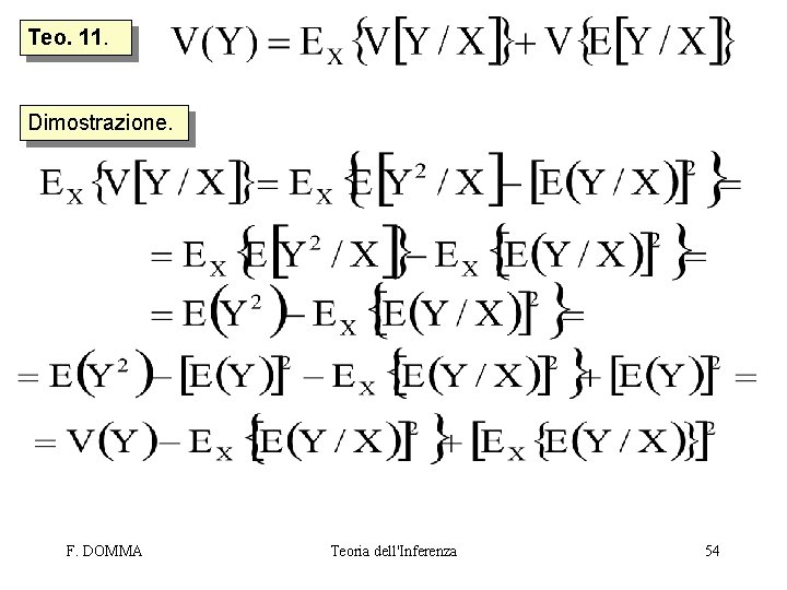 Teo. 11. Dimostrazione. F. DOMMA Teoria dell'Inferenza 54 