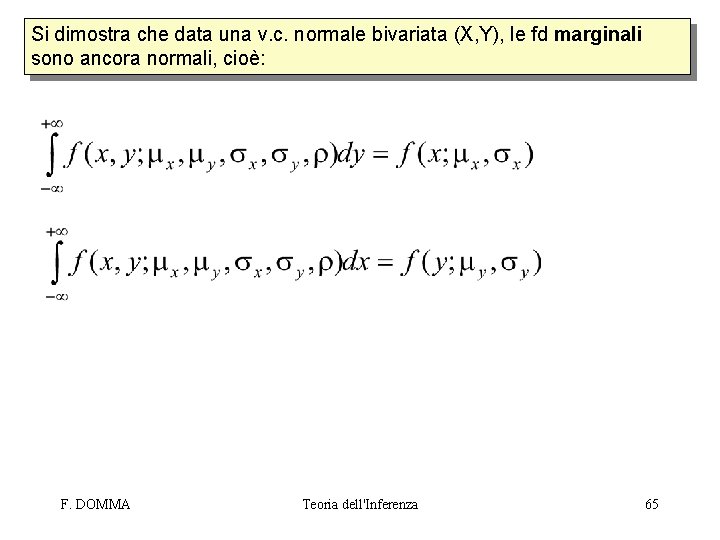 Si dimostra che data una v. c. normale bivariata (X, Y), le fd marginali
