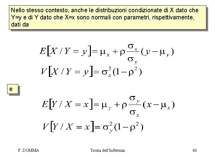 Nello stesso contesto, anche le distribuzioni condizionate di X dato che Y=y e di