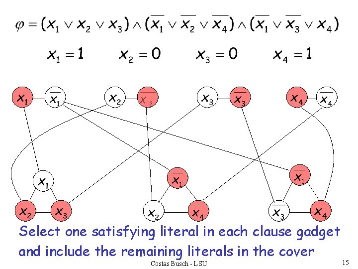 Select one satisfying literal in each clause gadget and include the remaining literals in