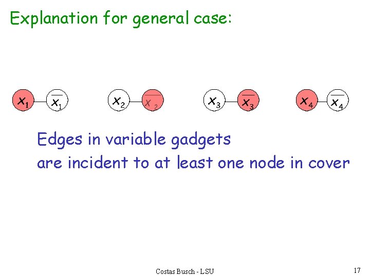 Explanation for general case: Edges in variable gadgets are incident to at least one
