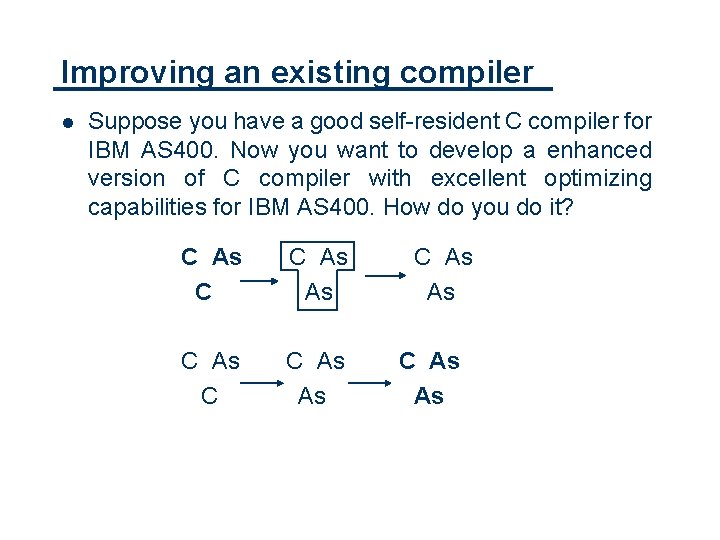 Improving an existing compiler l 53 Suppose you have a good self resident C Improving an existing compiler l 53 Suppose you have a good self resident C