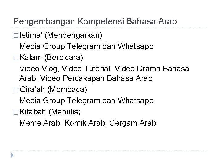 Pengembangan Kompetensi Bahasa Arab � Istima’ (Mendengarkan) Media Group Telegram dan Whatsapp � Kalam