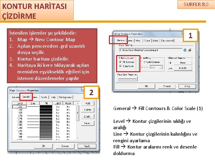 KONTUR HARİTASI ÇİZDİRME SURFER 8. 0 İstenilen işlemler şu şekildedir: 1. Map New Contour