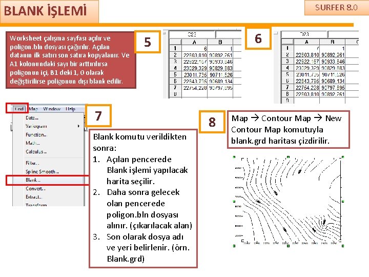 BLANK İŞLEMİ SURFER 8. 0 Worksheet çalışma sayfası açılır ve poligon. bln dosyası çağırılır.