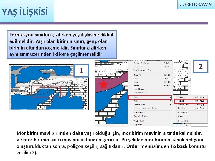 CORELDRAW 9 YAŞ İLİŞKİSİ Formasyon sınırları çizilirken yaş ilişkisine dikkat edilmelidir. Yaşlı olan birimin