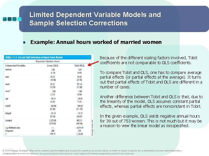 Limited Dependent Variable Models and Sample Selection Corrections ● Example: Annual hours worked of
