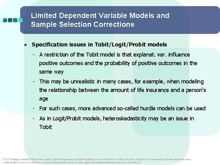 Limited Dependent Variable Models and Sample Selection Corrections ● Specification issues in Tobit/Logit/Probit models