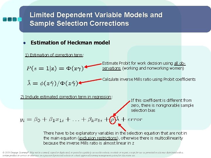 Limited Dependent Variable Models and Sample Selection Corrections ● Estimation of Heckman model 1)