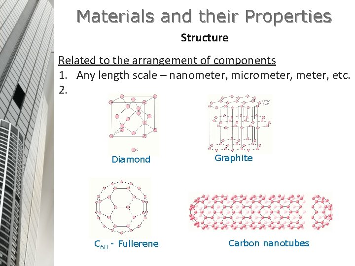 Materials and their Properties Structure Related to the arrangement of components 1. Any length