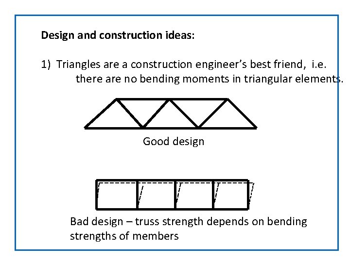 Design and construction ideas: 1) Triangles are a construction engineer’s best friend, i. e.