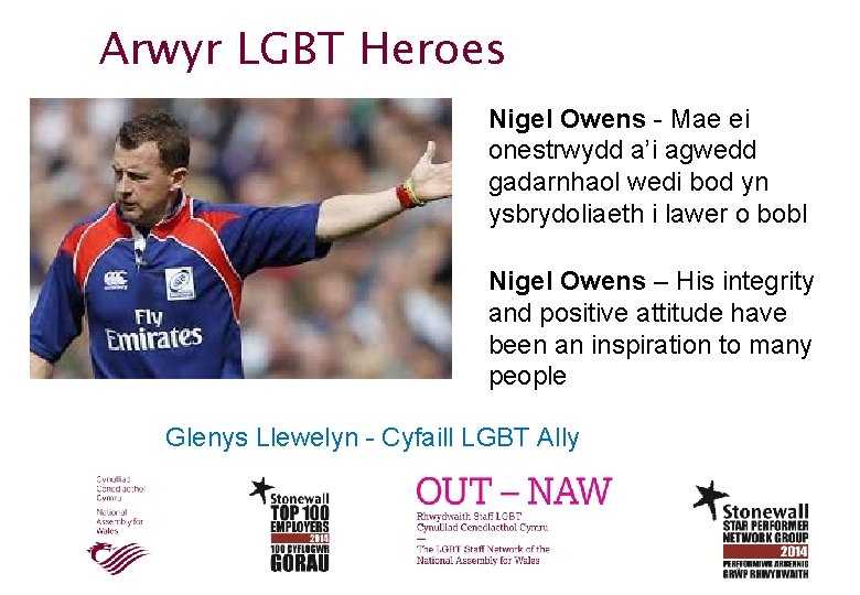 Arwyr LGBT Heroes Nigel Owens - Mae ei onestrwydd a’i agwedd gadarnhaol wedi bod