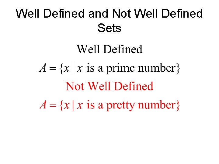 Well Defined and Not Well Defined Sets Well Defined and Not Well Defined Sets
