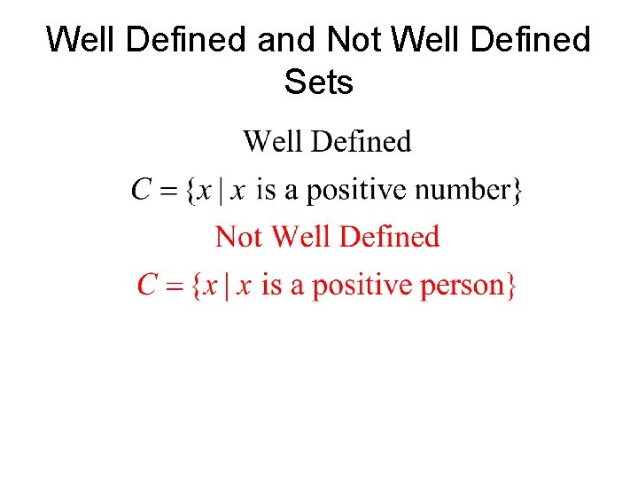 Well Defined and Not Well Defined Sets Well Defined and Not Well Defined Sets