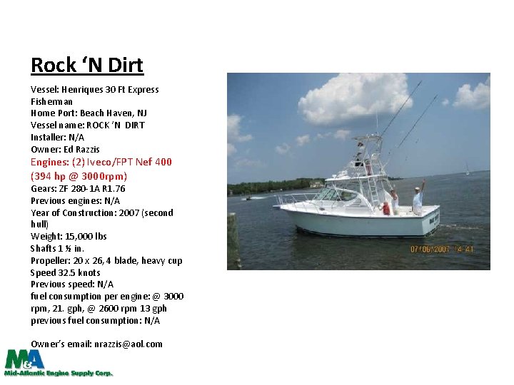 Rock ‘N Dirt Vessel: Henriques 30 Ft Express Fisherman Home Port: Beach Haven, NJ