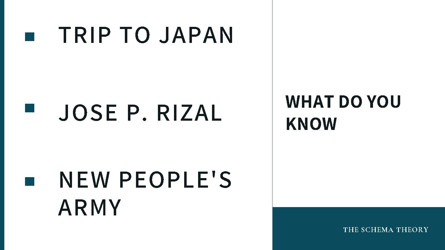TRIP TO JAPAN JOSE P. RIZAL WHAT DO YOU KNOW NEW PEOPLE'S ARMY THE
