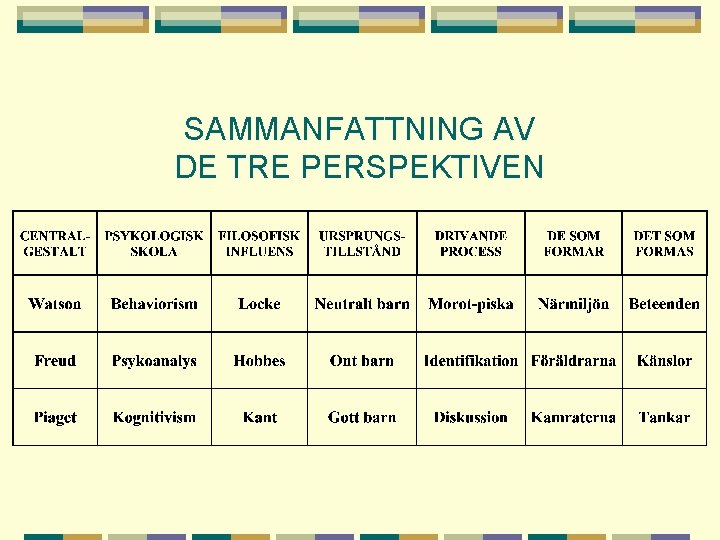 SAMMANFATTNING AV DE TRE PERSPEKTIVEN 