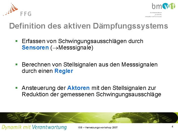 Definition des aktiven Dämpfungssystems § Erfassen von Schwingungsausschlägen durch Sensoren ( Messsignale) § Berechnen