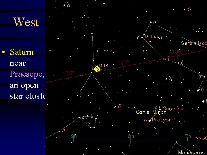 West • Saturn near Praesepe, an open star cluster 