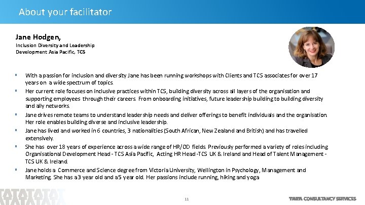 About your facilitator Jane Hodgen, Inclusion Diversity and Leadership Development Asia Pacific, TCS §