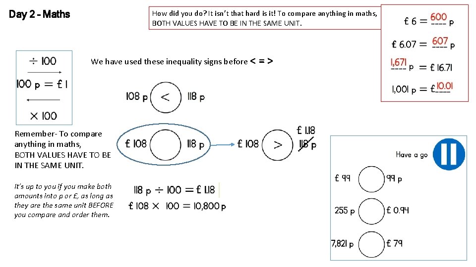 Day 2 – Maths How did you do? It isn’t that hard is it!