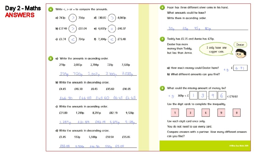 Day 2 – Maths ANSWERS 