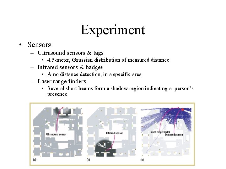 Experiment • Sensors – Ultrasound sensors & tags • 4. 5 -meter, Gaussian distribution