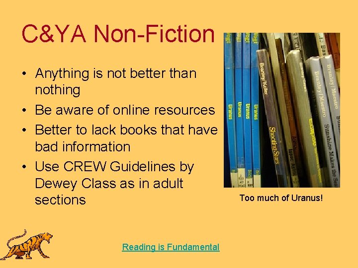 C&YA Non-Fiction • Anything is not better than nothing • Be aware of online