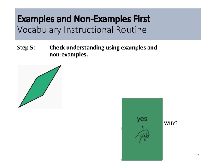 Examples and Non-Examples First Vocabulary Instructional Routine Step 5: Check understanding using examples and