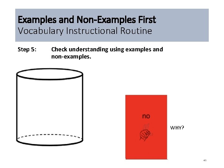 Examples and Non-Examples First Vocabulary Instructional Routine Step 5: Check understanding using examples and