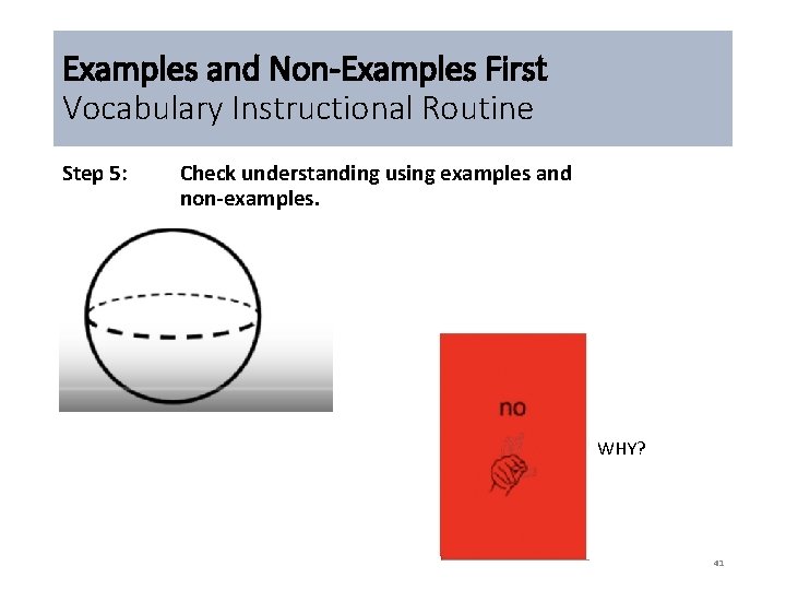 Examples and Non-Examples First Vocabulary Instructional Routine Step 5: Check understanding using examples and