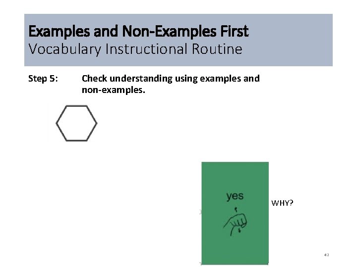Examples and Non-Examples First Vocabulary Instructional Routine Step 5: Check understanding using examples and