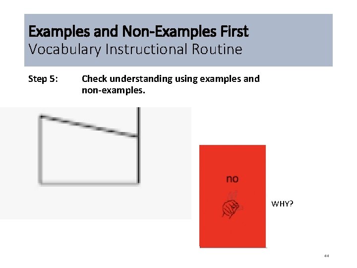 Examples and Non-Examples First Vocabulary Instructional Routine Step 5: Check understanding using examples and