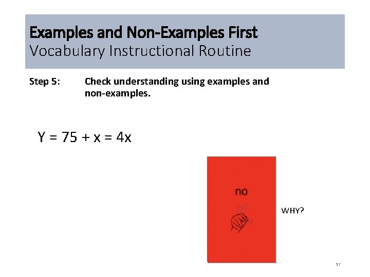 Examples and Non-Examples First Vocabulary Instructional Routine Step 5: Check understanding using examples and