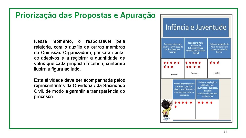 Priorização das Propostas e Apuração Nesse momento, o responsável pela relatoria, com o auxílio